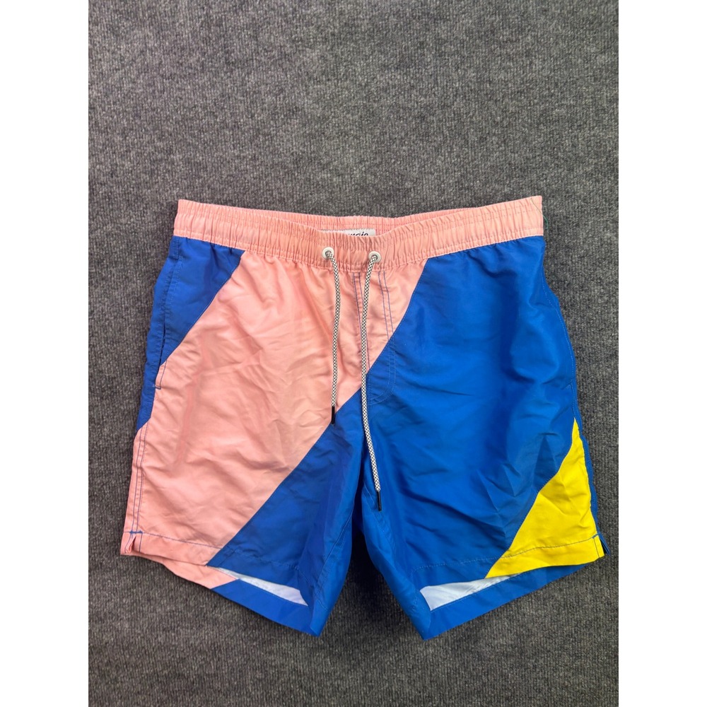 Maamgic Swim Trunks Mens Size L Blue Pink Yellow Colorblock Mesh Lined Shorts